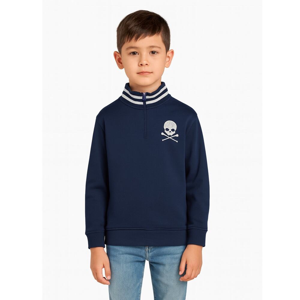 Excellent condition Wes and Willy Boys 1/2 Zip Pullover Size 7 Navy Blue Skull